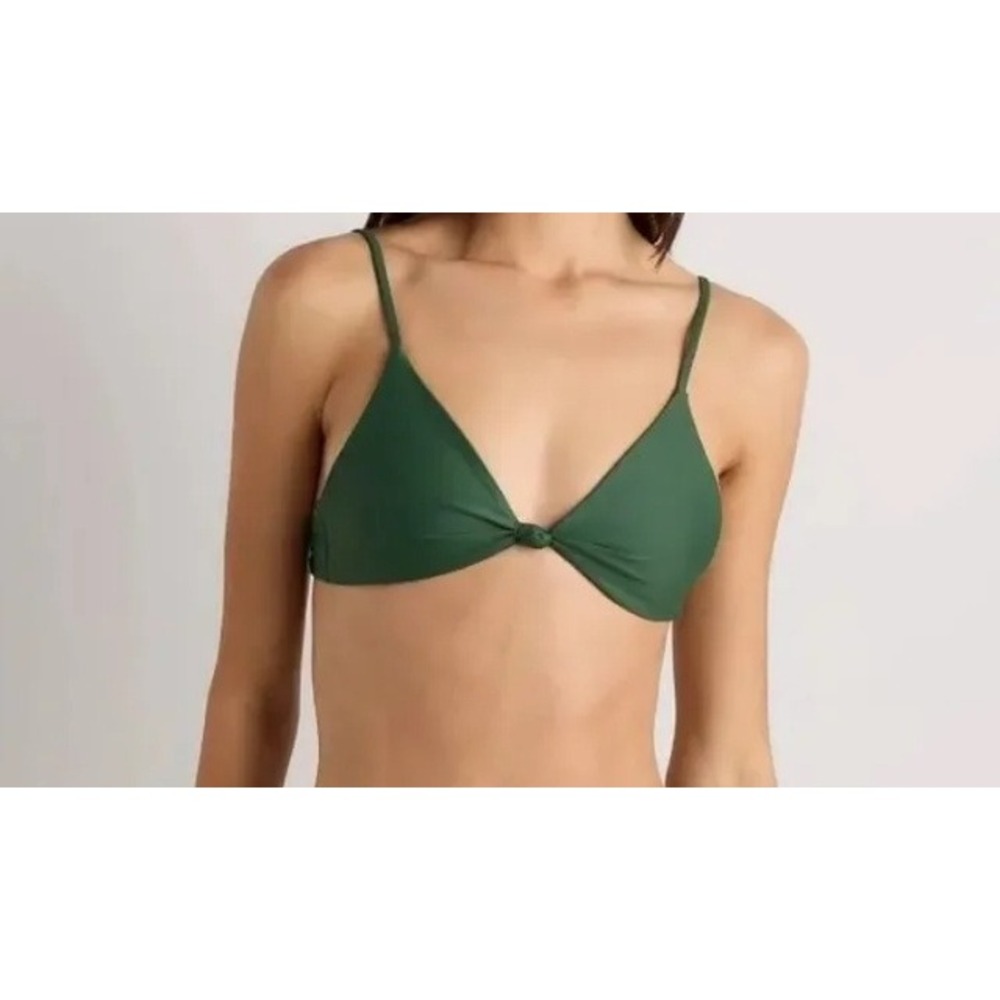 quince italian knotted triangle bikini top swimsuit in palm green, x-small xs